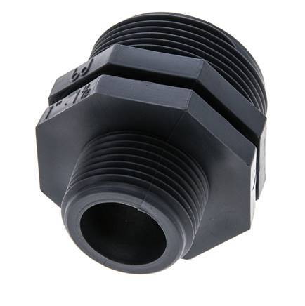 Mamelon double réducteur G1'' x G1 1/2'' Polypropylène (pp) 10bar (140.5psi) FDA 54mm Hex