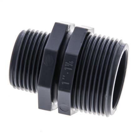 Mamelon double réducteur G1'' x G1 1/4'' Polypropylène (pp) 10bar (140.5psi) FDA 46mm Hex