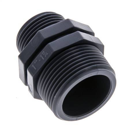 Mamelon double réducteur G1'' x G1 1/4'' Polypropylène (pp) 10bar (140.5psi) FDA 46mm Hex
