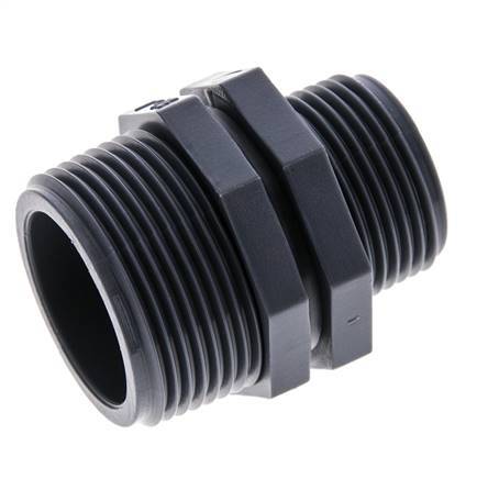 Mamelon double réducteur G1'' x G1 1/4'' Polypropylène (pp) 10bar (140.5psi) FDA 46mm Hex