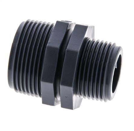 Mamelon double réducteur G1'' x G1 1/4'' Polypropylène (pp) 10bar (140.5psi) FDA 46mm Hex