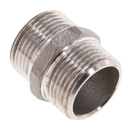 Double Nipple G1'' Stainless Steel Flat Seal 16bar (224.8psi) 36mm Hex
