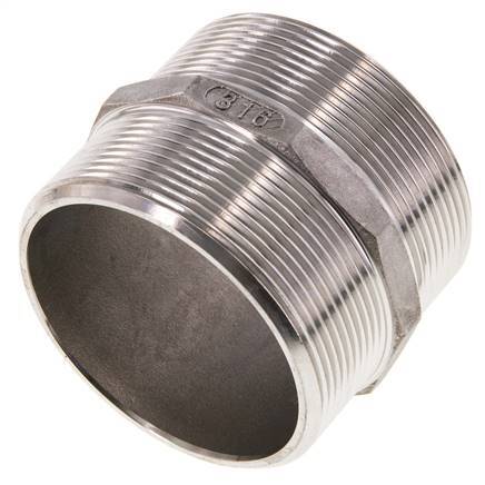 Double embout G2 1/2'' en acier inoxydable à joint plat 16bar (224.8psi) Hexagone 78mm