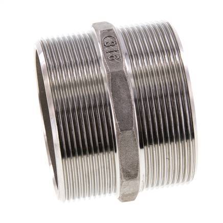 Double embout G2 1/2'' en acier inoxydable à joint plat 16bar (224.8psi) Hexagone 78mm