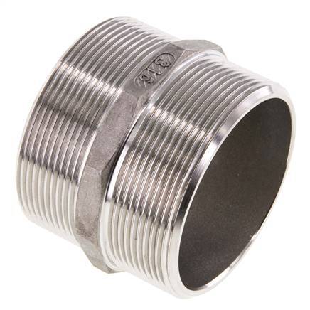 Double embout G2 1/2'' en acier inoxydable à joint plat 16bar (224.8psi) Hexagone 78mm