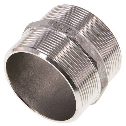 Double embout G2 1/2'' en acier inoxydable à joint plat 16bar (224.8psi) Hexagone 78mm