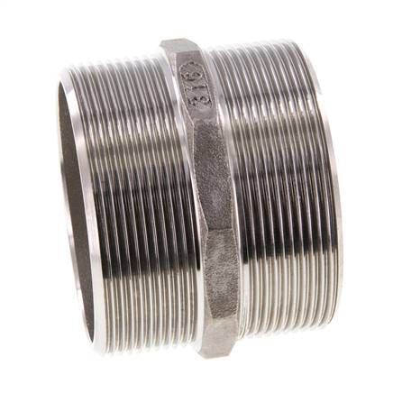 Double embout G2 1/2'' en acier inoxydable à joint plat 16bar (224.8psi) Hexagone 78mm