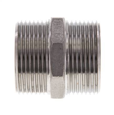 Embout double G1 1/4'' Acier inoxydable Joint plat 16bar (224.8psi) Hexagone 45mm