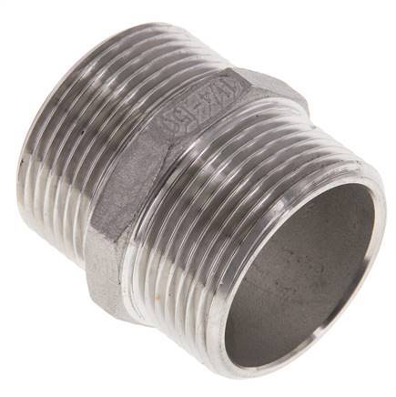 Embout double G1 1/4'' Acier inoxydable Joint plat 16bar (224.8psi) Hexagone 45mm