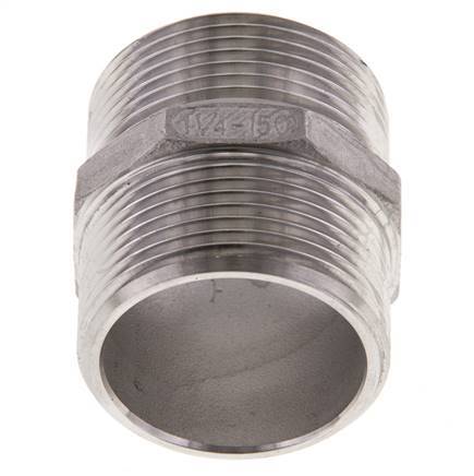 Embout double G1 1/4'' Acier inoxydable Joint plat 16bar (224.8psi) Hexagone 45mm