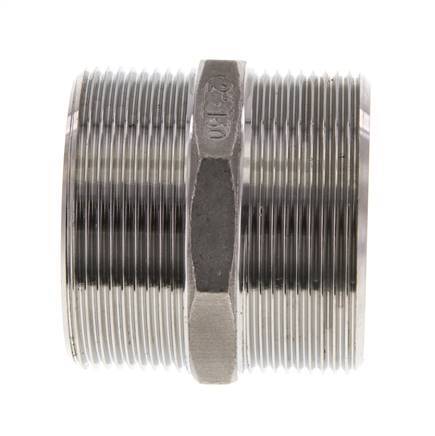 Double Nipple G2'' Stainless Steel Flat Seal 16bar (224.8psi) 62mm Hex