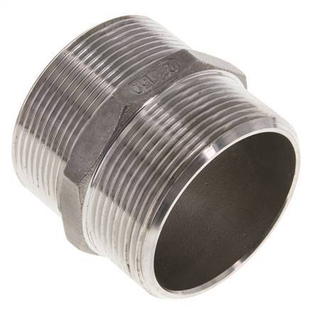 Double Nipple G2'' Stainless Steel Flat Seal 16bar (224.8psi) 62mm Hex