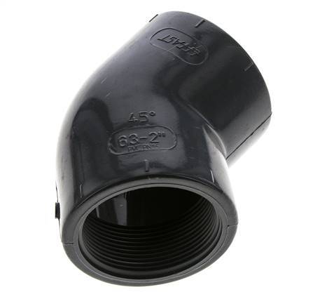 Raccord coudé 45deg Rp2'' Femelle PVC-U 16bar (224.8psi) EN 1452-3