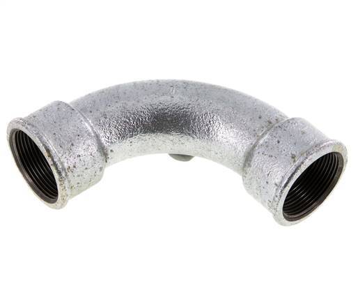 Raccord coudé 90deg Rp1 1/2'' Femelle Long Fonte 25bar (351.25psi)