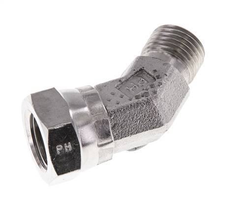 Raccord angulaire 45deg G1/4'' Femelle x Mâle Acier inoxydable haute pression Cône 60° 350bar (4917.5psi) Hydraulique