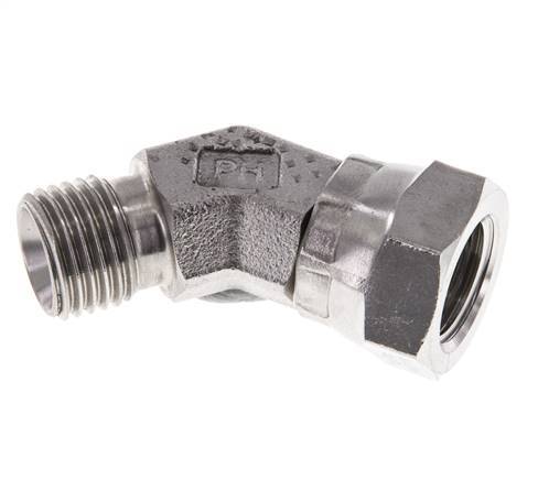 Raccord angulaire 45deg G1/4'' Femelle x Mâle Acier inoxydable haute pression Cône 60° 350bar (4917.5psi) Hydraulique