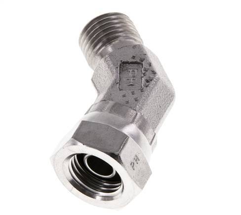 Raccord angulaire 45deg G1/4'' Femelle x Mâle Acier inoxydable haute pression Cône 60° 350bar (4917.5psi) Hydraulique