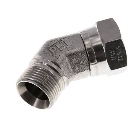 Raccord angulaire 45deg G3/4'' Femelle x Mâle Acier inoxydable haute pression Cône 60° 175bar (2458.75psi) Hydraulique