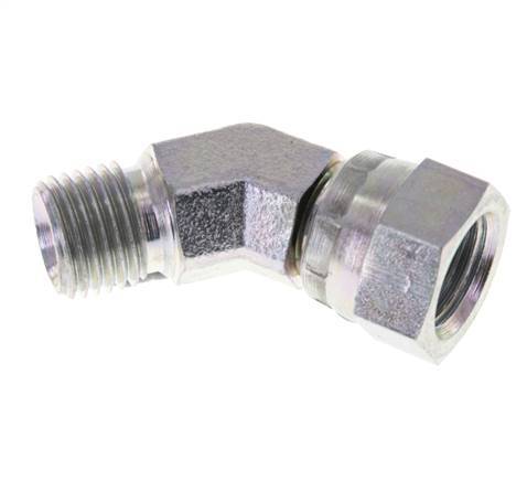 Raccord coudé 45deg G1/4'' Femelle x Mâle Acier Haute Pression Cône 60° 350bar (4917.5psi) Hydraulique