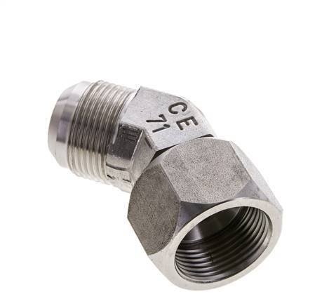 Raccord JIC coudé 45deg UN 1-5/16''-12 Mâle x Femelle Acier inoxydable 170bar (2388.5psi)