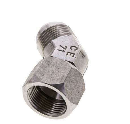Raccord JIC coudé 45deg UN 1-5/16''-12 Mâle x Femelle Acier inoxydable 170bar (2388.5psi)
