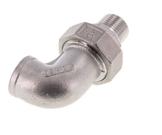 Connecteur coudé 90deg 1/2'' Mâle R x Femelle Rp Acier inoxydable Joint conique 16bar (224.8psi)