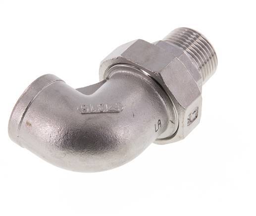 Connecteur coudé 90deg 1'' Mâle R x Femelle Rp Acier inoxydable Joint conique 16bar (224.8psi)