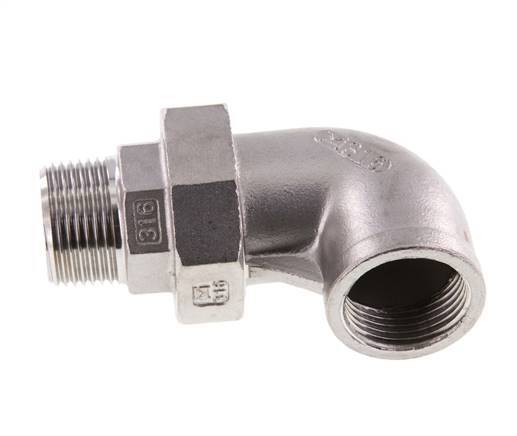 Connecteur coudé 90deg 1'' Mâle R x Femelle Rp Acier inoxydable Joint conique 16bar (224.8psi)