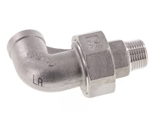 Raccord union coudé 90deg 3/8'' Mâle R x Femelle Rp Acier inoxydable Joint plat PTFE 16bar (224.8psi)