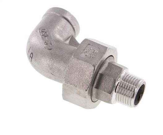 90deg Angled Union Connector 3/8'' Male R x Female Rp Stainless Steel Flat Seal PTFE 16bar (224.8psi)