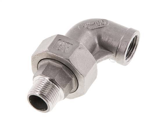 Raccord union coudé 90deg 3/8'' Mâle R x Femelle Rp Acier inoxydable Joint plat PTFE 16bar (224.8psi)