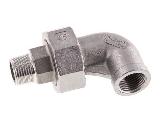 Raccord union coudé 90deg 3/8'' Mâle R x Femelle Rp Acier inoxydable Joint plat PTFE 16bar (224.8psi)