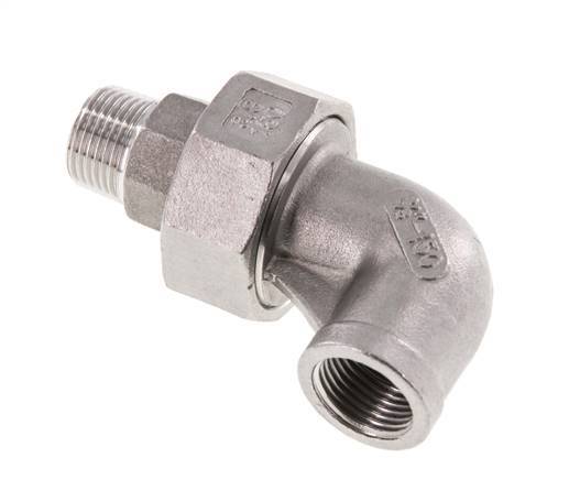Raccord union coudé 90deg 3/8'' Mâle R x Femelle Rp Acier inoxydable Joint plat PTFE 16bar (224.8psi)