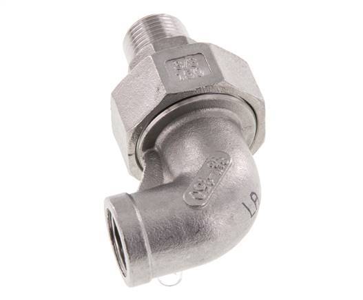 Raccord union coudé 90deg 3/8'' Mâle R x Femelle Rp Acier inoxydable Joint plat PTFE 16bar (224.8psi)