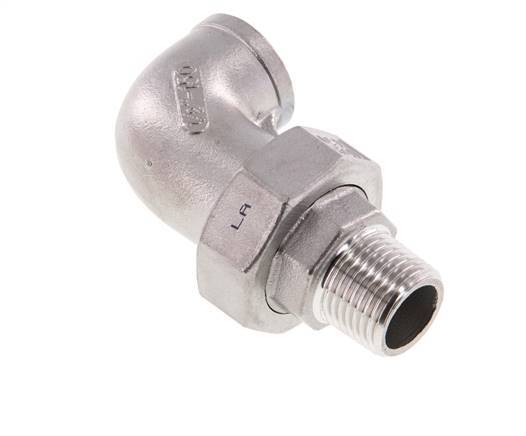 Raccord union coudé 90deg 1/2'' Mâle R x Femelle Rp Acier inoxydable Joint plat PTFE 16bar (224.8psi)