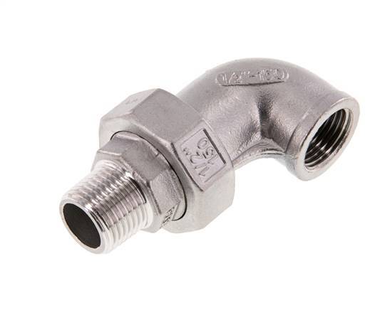Raccord union coudé 90deg 1/2'' Mâle R x Femelle Rp Acier inoxydable Joint plat PTFE 16bar (224.8psi)