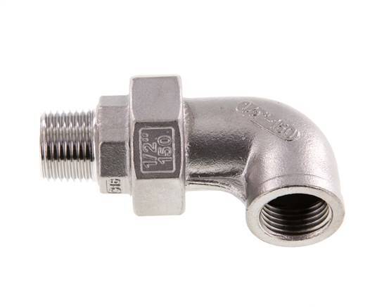Raccord union coudé 90deg 1/2'' Mâle R x Femelle Rp Acier inoxydable Joint plat PTFE 16bar (224.8psi)