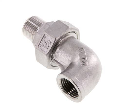 Raccord union coudé 90deg 1/2'' Mâle R x Femelle Rp Acier inoxydable Joint plat PTFE 16bar (224.8psi)