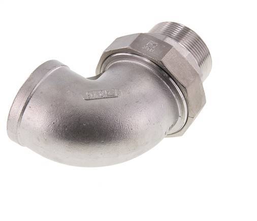 Raccord union coudé 90deg 2'' Mâle R x Femelle Rp Acier inoxydable Joint plat PTFE 16bar (224.8psi)