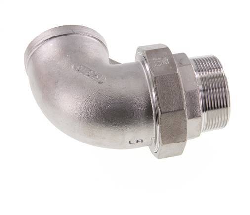 Raccord union coudé 90deg 2'' Mâle R x Femelle Rp Acier inoxydable Joint plat PTFE 16bar (224.8psi)