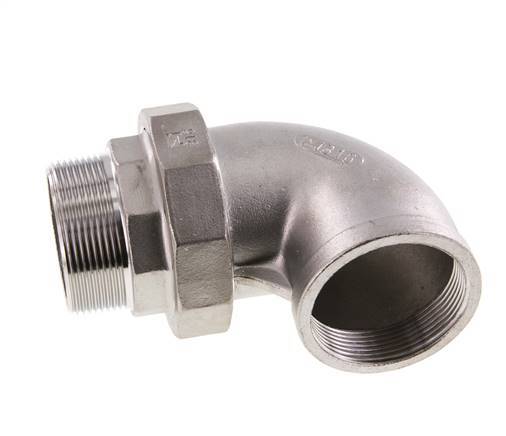 Raccord union coudé 90deg 2'' Mâle R x Femelle Rp Acier inoxydable Joint plat PTFE 16bar (224.8psi)