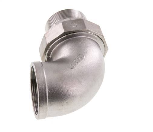 Raccord union coudé 90deg 2'' Mâle R x Femelle Rp Acier inoxydable Joint plat PTFE 16bar (224.8psi)