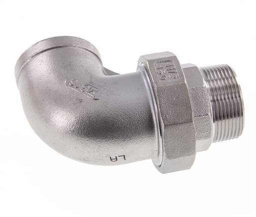 Raccord union coudé 90deg 1 1/4'' Mâle R x Femelle Rp Acier inoxydable Joint plat PTFE 16bar (224.8psi)