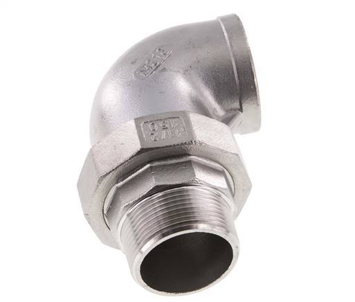 Raccord union coudé 90deg 1 1/4'' Mâle R x Femelle Rp Acier inoxydable Joint plat PTFE 16bar (224.8psi)