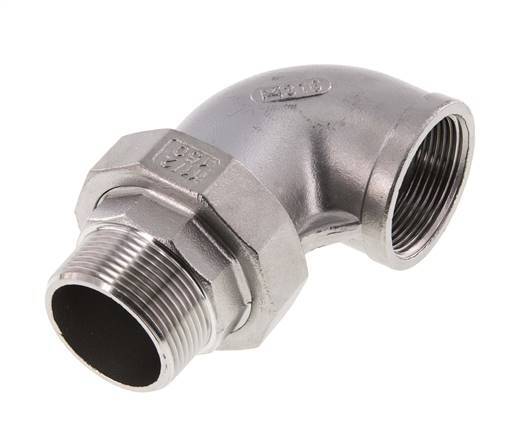 Raccord union coudé 90deg 1 1/4'' Mâle R x Femelle Rp Acier inoxydable Joint plat PTFE 16bar (224.8psi)