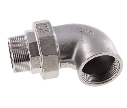 Raccord union coudé 90deg 1 1/4'' Mâle R x Femelle Rp Acier inoxydable Joint plat PTFE 16bar (224.8psi)