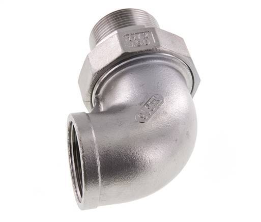 Raccord union coudé 90deg 1 1/4'' Mâle R x Femelle Rp Acier inoxydable Joint plat PTFE 16bar (224.8psi)