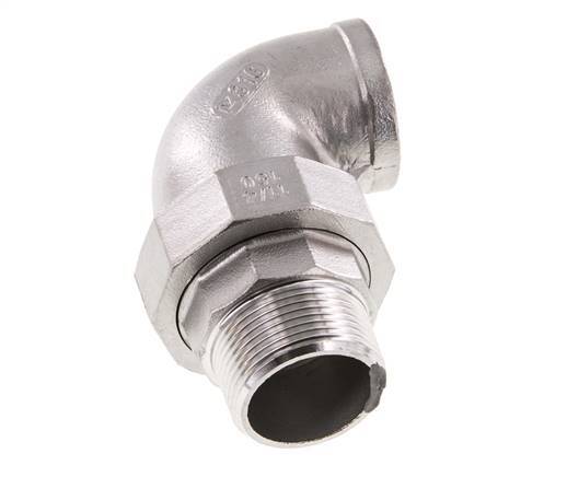 Raccord union coudé 90deg 1 1/2'' Mâle R x Femelle Rp Acier inoxydable Joint plat PTFE 16bar (224.8psi)