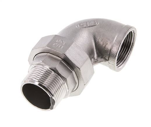 90deg Angled Union Connector 1 1/2'' Male R x Female Rp Stainless Steel Flat Seal PTFE 16bar (224.8psi)