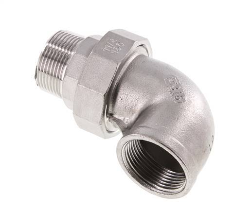 Raccord union coudé 90deg 1 1/2'' Mâle R x Femelle Rp Acier inoxydable Joint plat PTFE 16bar (224.8psi)